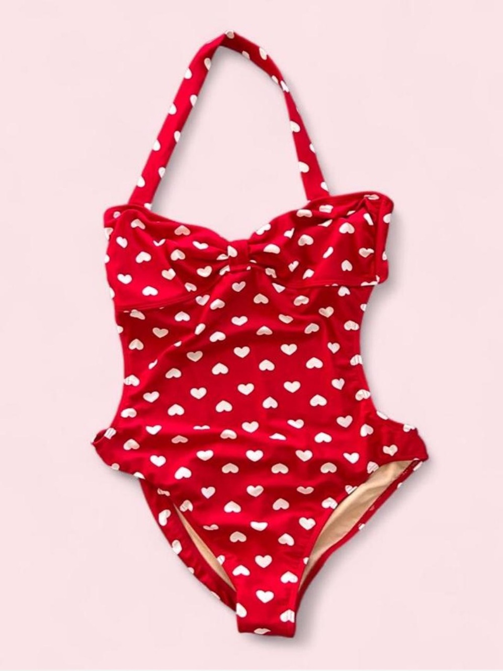 dELiA*s Red One-Piece Swimsuit with White Heart Print Large